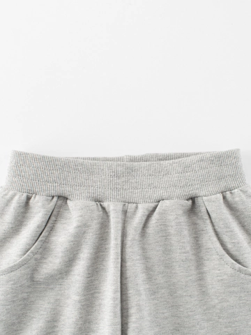 Pantaloncini Cotone Bambino French Terry Vita Elastica Casual Stampa Pinguino Cartone Animato Sportivo Estate Grigio