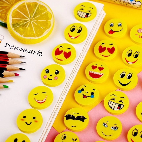Ronde Emoji Gummen Geel Rubber Smiley Gezicht Kantoorbenodigdheden Voor Klasbeloningen Cadeau Student