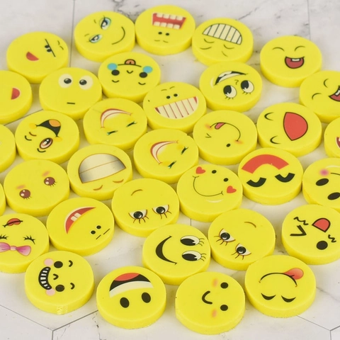Ronde Emoji Gummen Geel Rubber Smiley Gezicht Kantoorbenodigdheden Voor Klasbeloningen Cadeau Student