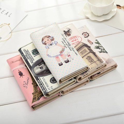 Portefeuille Long Vintage pour Femmes en Cuir PU Pochette Sac de Téléphone Imprimé Graffiti Paris Londres Sac à Main de Voyage