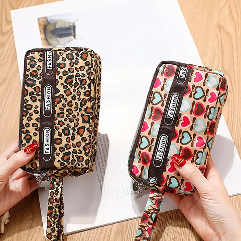 Mini Sac de Téléphone Portable Imprimé Décontracté pour Femmes Fermeture Éclair Multicouche Pochette en Cuir PU pour le Quotidien