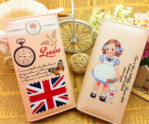Portefeuille Long Vintage pour Femmes en Cuir PU Pochette Sac de Téléphone Imprimé Graffiti Paris Londres Sac à Main de Voyage