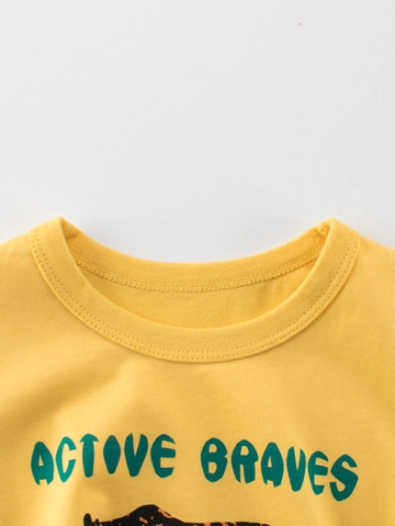 Maglietta a Maniche Corte da Ragazzo in Cotone Con Grafica Orso ACTIVE BRAVES Stampa Giallo Kids Casual Estivo