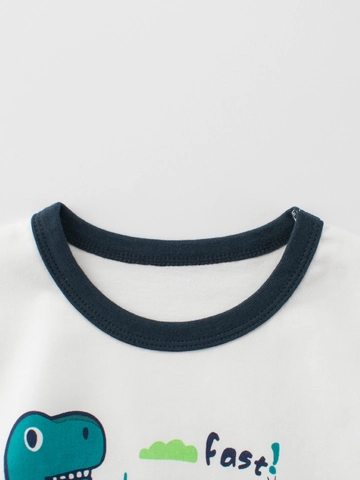 T-shirt In Cotone Per Ragazzi Maniche Corte Stampa Dinosauro Cartone Animato Girocollo Estate Top Bianco Casual