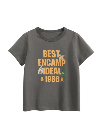Jongens T-Shirt Met Korte Mouwen Katoen Zomer Camping Letterprint Ronde Hals Retro Outdoor Top Voor Kinderen
