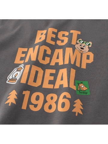 Jongens T-Shirt Met Korte Mouwen Katoen Zomer Camping Letterprint Ronde Hals Retro Outdoor Top Voor Kinderen