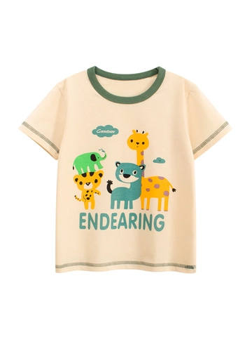 Jongens T-Shirt Met Korte Mouwen Katoen Cartoon Dierenprint Contrast Ronde Hals Casual Zomerstop Voor Peuters