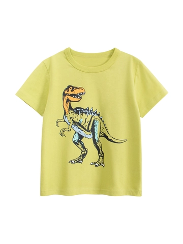 Jongens T-Shirt Van Puur Katoen Korte Mouwen Ronde Hals Cartoon Dinosaurus Print Casual Zomer Mode Top Voor Kinderen