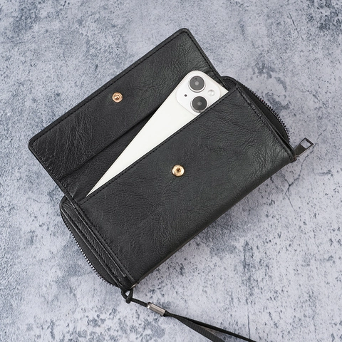 Men Long Wallet PU Leather Clutch Zipper Multi Card Slots Phone Holder Business Casual Large Capacity Storable Hand Bag With Wristlet