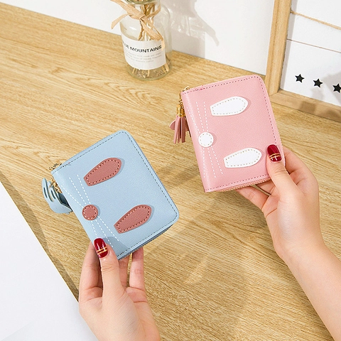 Rabbit Ears Mini Coin Purse Cute PU Leather Zipper Small Wallet Tassel Pendant Kawaii Card Holder Women