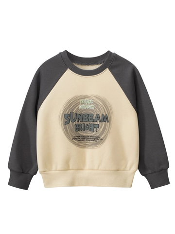 Kids Fleece Lined Sweatshirt Raglan Sleeve Color Block Pullover Crewneck Warm Cotton Blend Top For Boys Girls Casual Wear