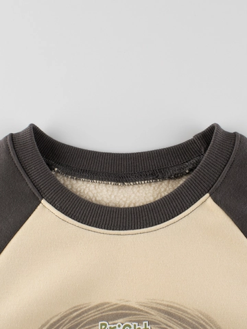 Kids Fleece Lined Sweatshirt Raglan Sleeve Color Block Pullover Crewneck Warm Cotton Blend Top For Boys Girls Casual Wear