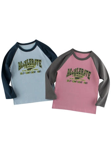Boys Long Sleeve T-Shirt Pure Cotton Raglan Sleeve Sporty Letter Print Round Neck Toddler Casual Top