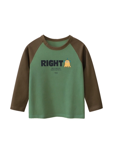Jongens Katoenen Lange Mouw Raglan T-Shirt Casual Cartoon Monster Letter Print Herfst Base Layer Top Kinderkleding
