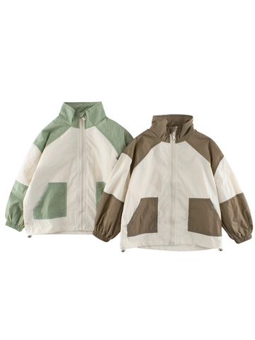 Giacca A Vento Da Bambino Patchwork Collo Alto Casual Outdoor Autunno Capispalla Cappotto Con Cerniera Per Piccoli