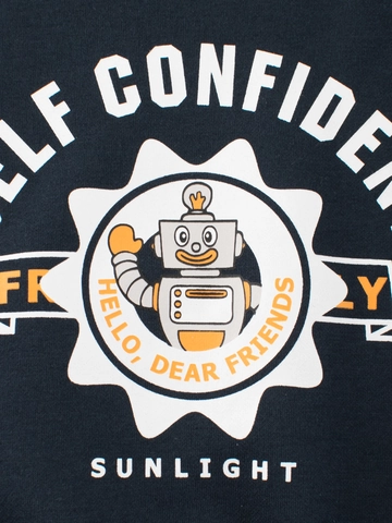 Sweat-shirt pour Garçons Doublé en Polaire Imprimé Robot Dessin Animé Col Rond Manches Longues Pull Chaud en Mélange de Coton