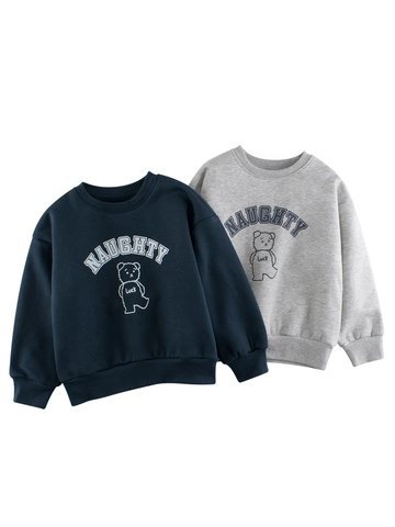 Felpa da Ragazzo Foderata in Pile Casual Stampa Orso Cartone Animato Lettere Girocollo Misto Cotone Pullover Caldo Top a Manica Lunga per Bambini