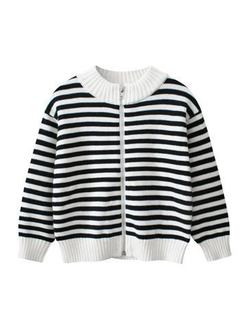 Kinderen Jongens Gestreepte Gebreide Vest Trui 100% Katoen Met Rits Staande Kraag Jas Lange Mouwen Casual Lente Herfst