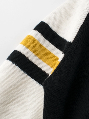 Kids Contrast Color Cotton Knitted Sweater Baseball Style Zipper Cardigan Jacket For Boys Girls Sporty Casual Striped Top