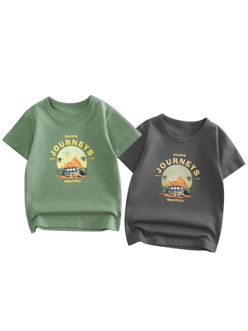 Kids Boys Short Sleeve T-Shirt Pure Cotton Crew Neck Retro Camping Graphic Outdoor Summer Casual Top