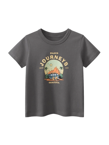 Kids Boys Short Sleeve T-Shirt Pure Cotton Crew Neck Retro Camping Graphic Outdoor Summer Casual Top