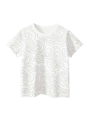 Jongens T-Shirt Met Korte Mouwen Puur Katoen Ronde Hals Abstract Topografisch Lijnenpatroon Casual Zomer Kids Top