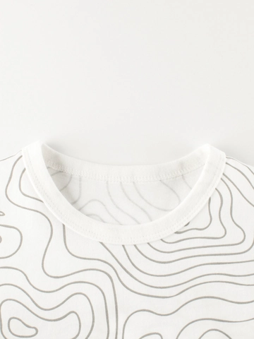 Jongens T-Shirt Met Korte Mouwen Puur Katoen Ronde Hals Abstract Topografisch Lijnenpatroon Casual Zomer Kids Top