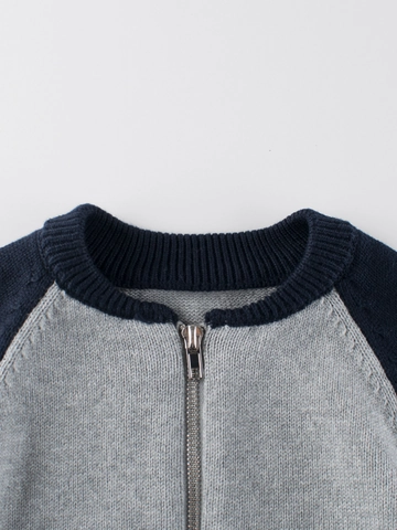 Kids Boys Cotton Zipper Sweater Cardigan Varsity Style Striped Knit Jacket For Spring Autumn Long Sleeve Toddler Coat