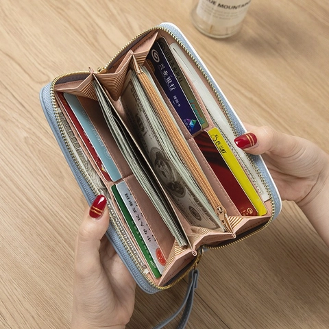 Lange Portemonnee Voor Dames PU Leer Clutch Gescallopte Rand Kleurblok Telefoontas Grote Capaciteit Kaarthouder