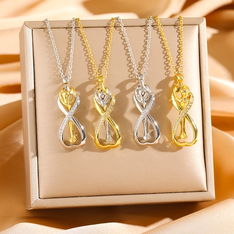 Paar Knuffel Hanger Ketting Titanium Staal Verguld Zirconia Oneindige Liefde Romantische Sieraden Voor Geliefden