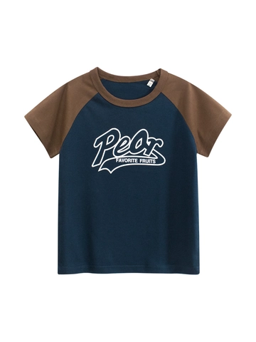 Toddler Boys T-Shirt 100% Cotton Raglan Short Sleeve Color Block Round Neck Pear Print Casual Korean Style Tops