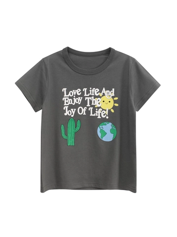 Kinder Jungen Kurzarm T-Shirt Aus 100% Baumwolle Cartoon Sonne Kaktus Erde Druck Rundhals Lässig Sommer Top