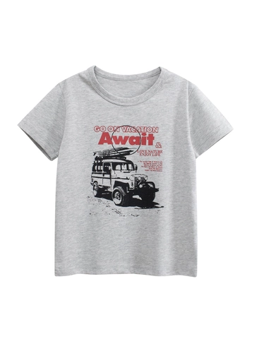 Boys T-Shirt Cotton Short Sleeve Summer Outdoor Vacation Off-Road Vehicle Graphic Crew Neck Heather Grey Casual