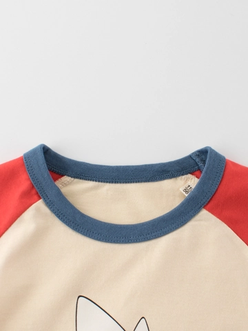 Kids Cotton Raglan Sleeve T-Shirt Cartoon Duck Print Color Block Short Sleeve Top For Toddlers Boys Girls Summer Casual Apparel