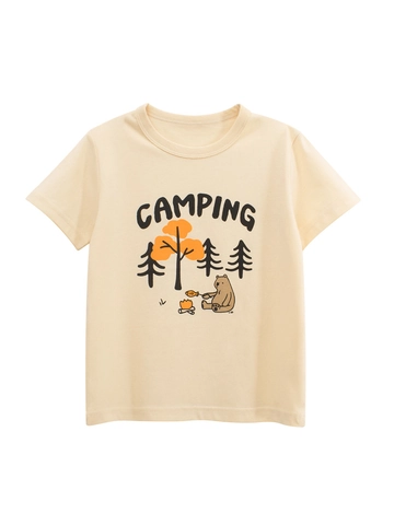 Kinderen T-Shirt Puur Katoen Korte Mouw Ronde Hals Zomer Casual Cartoon Beer Camping Thema Voor Jongens Meisjes
