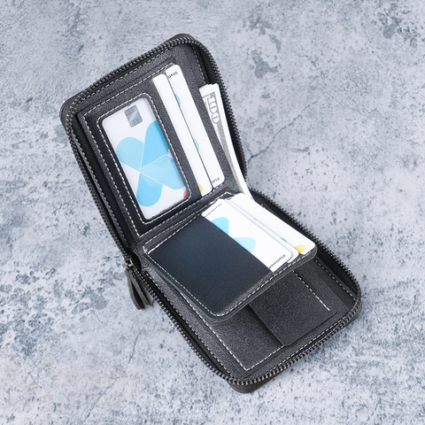Men Short Wallet PU Leather Geometric Quilted L-Shaped Zipper Multi Card Slots Lightweight Large Capacity Purse