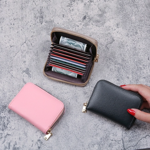 Litchi Pattern PU Leather Zipper Accordion Card Holder For Women Compact Multi Slot Credit Card Case Small Coin Purse