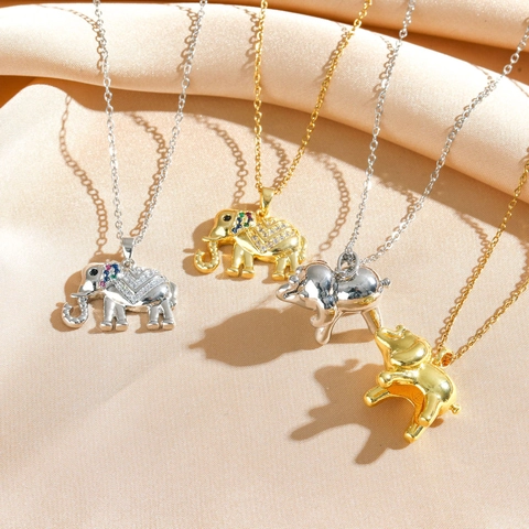 Elegante Collar Con Colgante De Elefante Acero De Titanio Circonita Colorada Chapado En Oro Joyería De Animales Para Mujeres