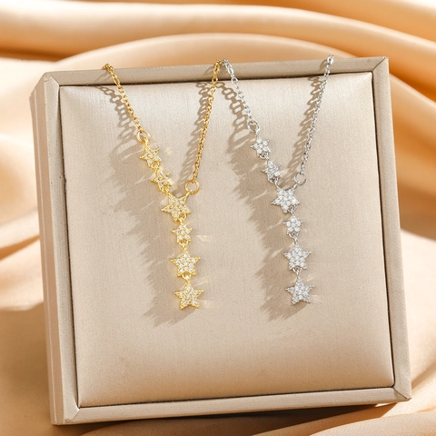 Collier Gland Étoile Acier Titane Cuivre Zircon Forme Y Pluie De Météores Style Français Femmes