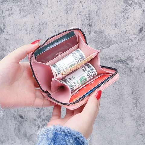 Women Floral Short Wallet PU Leather Zipper Coin Purse With Star Tassel Pendant Sweet Small Card Holder Handbag Gift