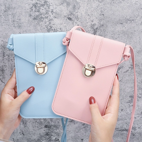Bolso Bandolera Para Teléfono De Cuero PU Con Ventana Táctil Cierre De Metal Ranuras Para Tarjetas Mini Bolsa