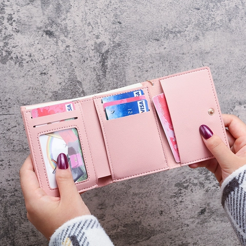 Women Small Folded Mini Wallet PU Leather Cute Rabbit Carrot Decor Short Purse With Card Slots ID Window And Fish Charm