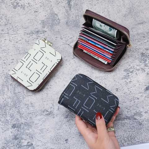 Porta Carte Portafoglio Con Cerniera Pelle PU Design A Fisarmonica Slot Multipli Tasca Per Donne Moda Stampa Lettere