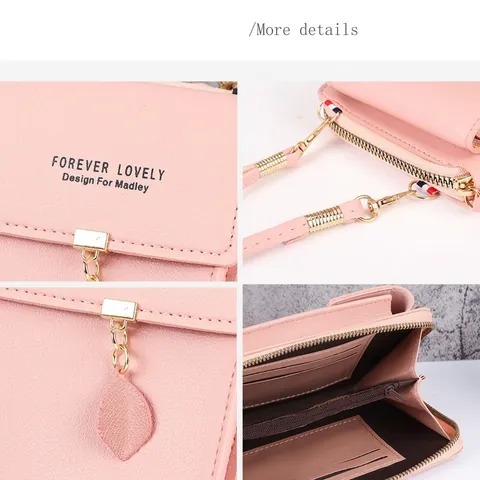 Borsa per Cellulare da Donna in Pelle PU Multifunzionale Portafoglio Con Pendaglio a Foglia Tracolla Regolabile Borsa a Tracolla Verticale alla Moda
