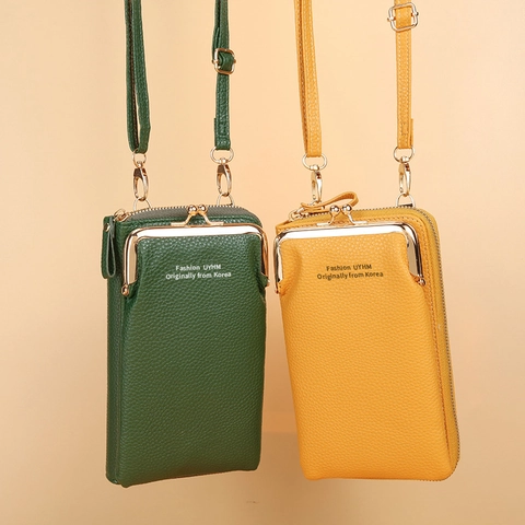 Sacoche de Téléphone Portable Bandoulière en Cuir PU pour Femmes Plusieurs Emplacements Cartes Fermoir Kiss-lock Zippé