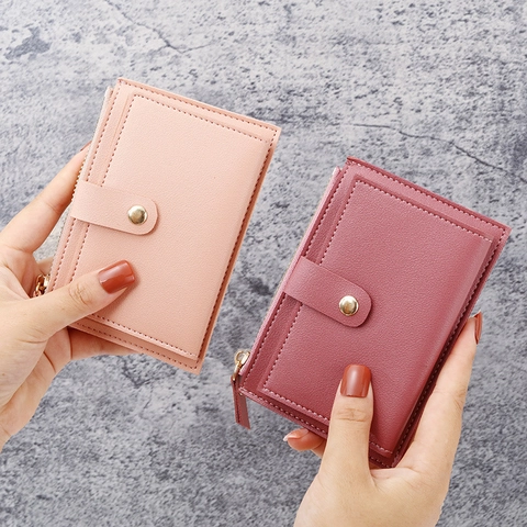 Women Ultra Thin PU Leather Card Holder Wallet Slim Zipper Coin Purse Candy Color Student Bus Bank Card Case Multi Slot Small Wallet