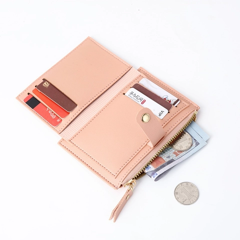Women Ultra Thin PU Leather Card Holder Wallet Slim Zipper Coin Purse Candy Color Student Bus Bank Card Case Multi Slot Small Wallet