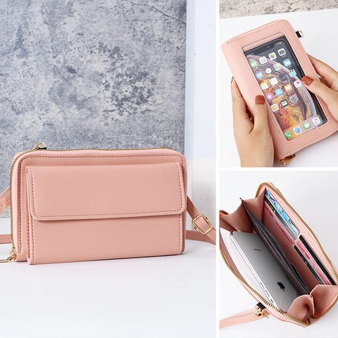 Sac à Bandoulière Multifonctionnel en Cuir PU pour Femme Écran Tactile Portefeuille avec Emplacements pour Cartes