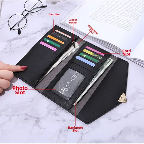 Women Long Wallet PU Leather Heart Metal Buckle Multi Card Slots Clutch Purse Envelope Phone Holder Sweet Style