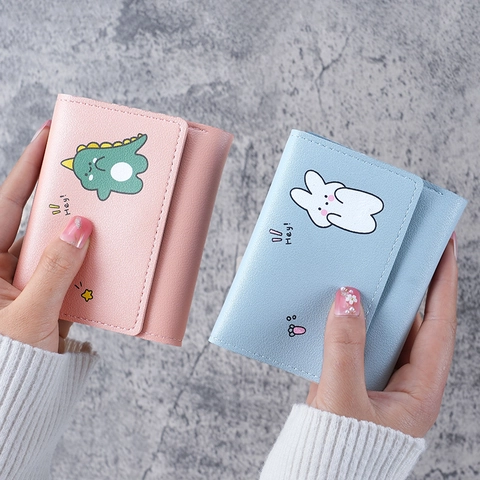 Petit Portefeuille Pliable Pour Femmes Imprimé Animal Dessin Animé Cuir PU Multi Fentes Pour Cartes Sacoche